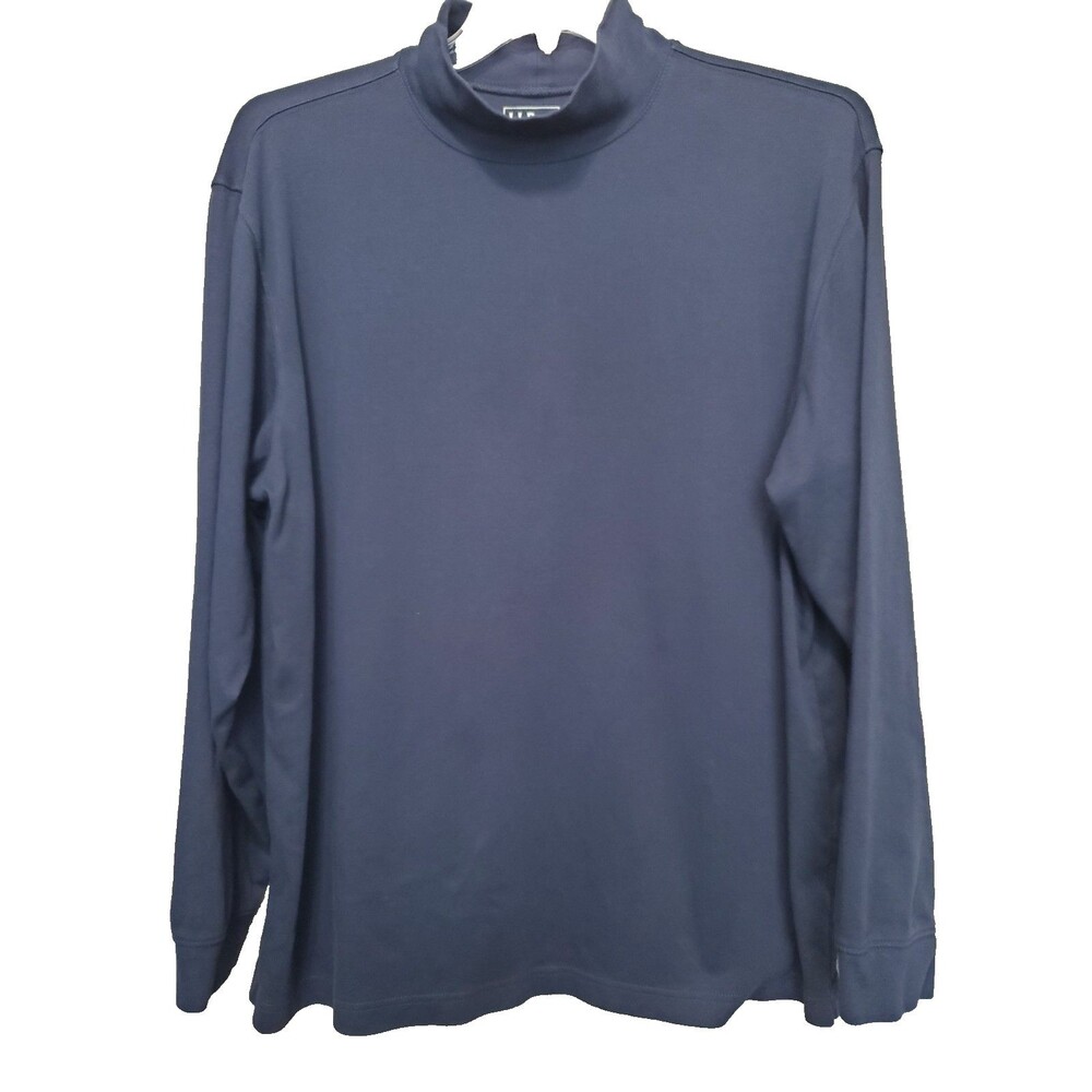 LL Bean Men's Blue Cotton Long Sleeve Mock Neck Shirt Size XL